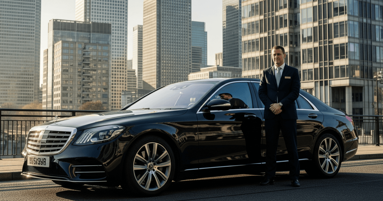 Premium luxury chauffeur driven Mercedes vehicle in London